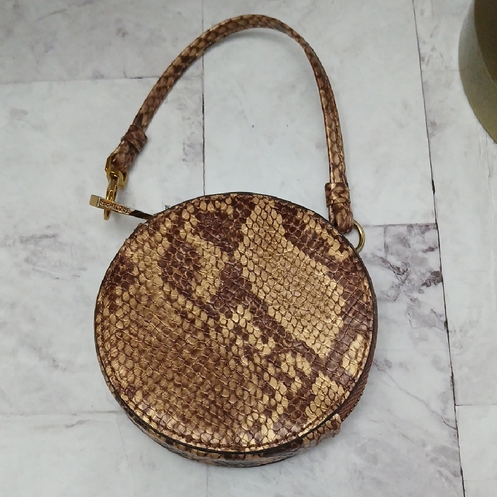 Rachel Zoe Brown Snake-Print Round Wristlet